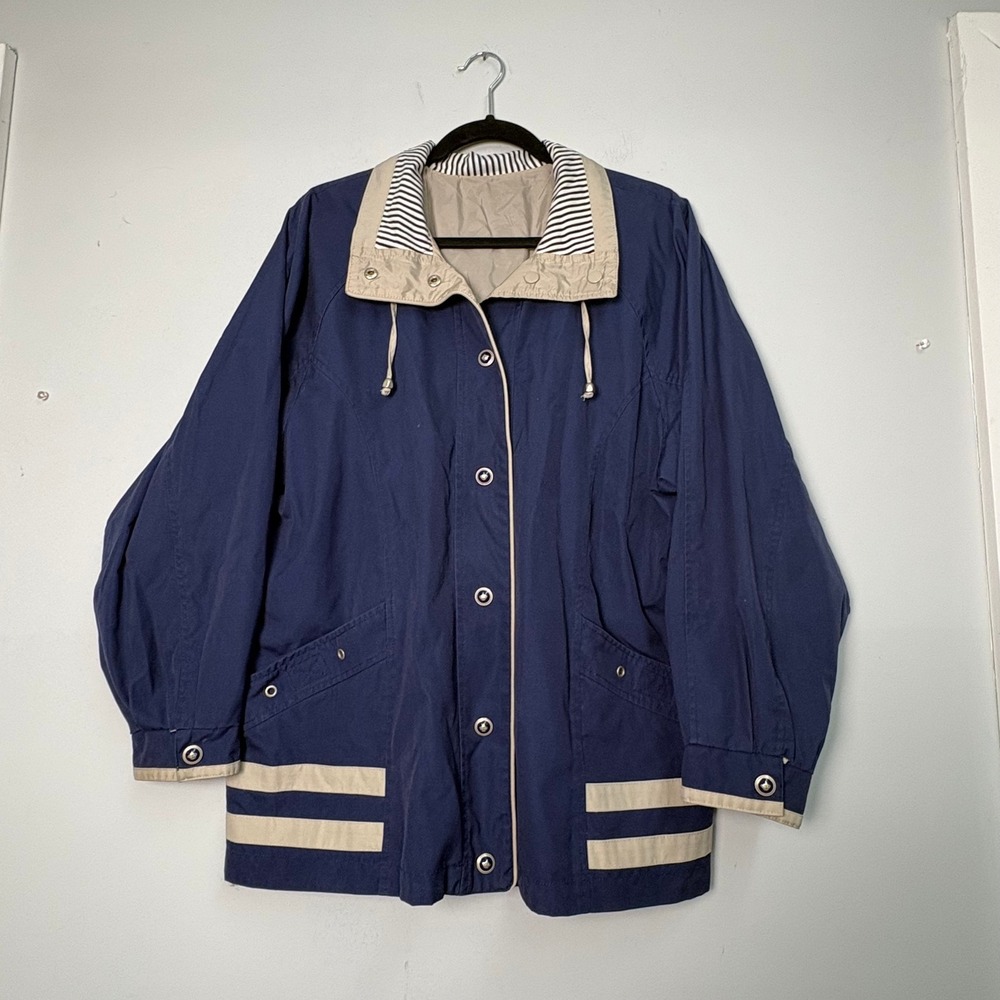 CS Signature Reversible Windbreaker Jacket Navy Blue Tan Nautical Women Size M